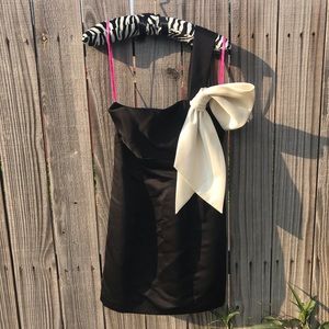 Betsey Johnson Satin One Strap Black Mini Dress